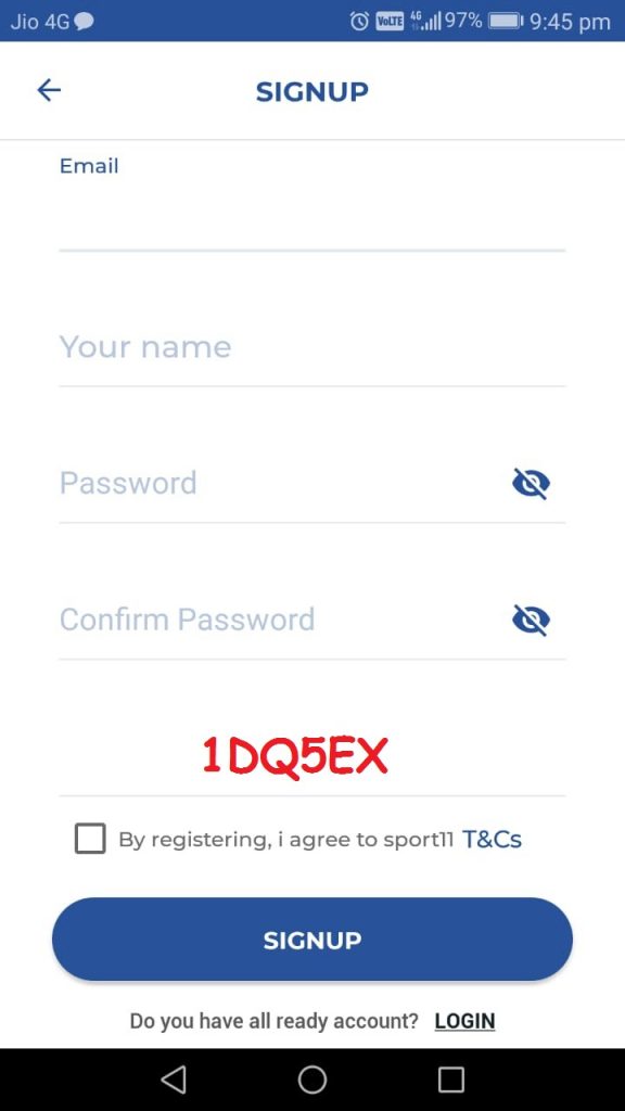 Sport11 enter referral code